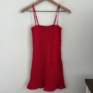 Billabong X Sincerely Jules Collab Playing for Keeps Dress Smocked Red Black XS